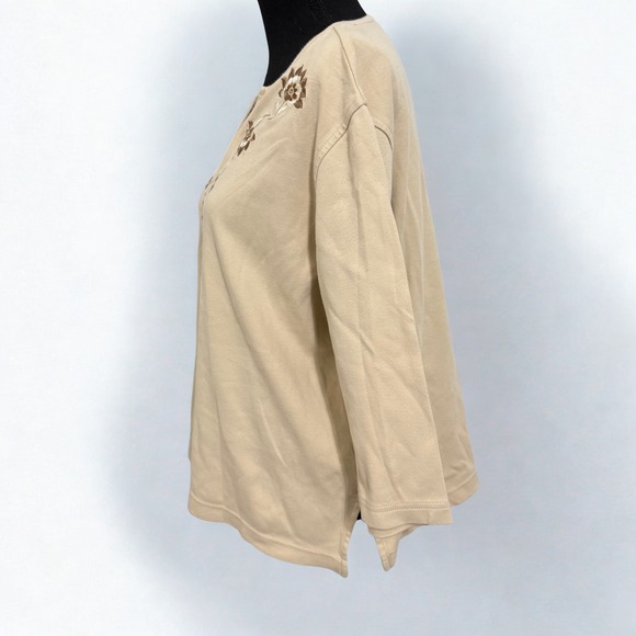 VTG Classic Elements Beige Embroidered Top 3/4 Sleeve Plus Size Grandmacore - Picture 3 of 6